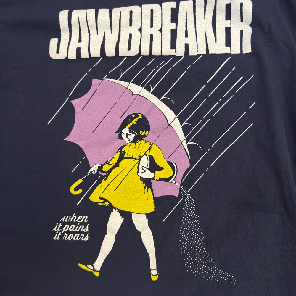 Jawbreaker Graphic Tee with Umbrella Design “When It Pains It Roars” Medium